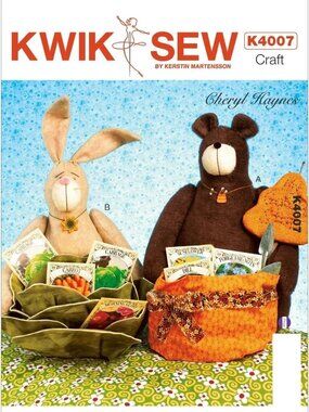 Kwik Sew K4007 Bear & Bunny Basket Sewing Pattern For Crafts & Decor